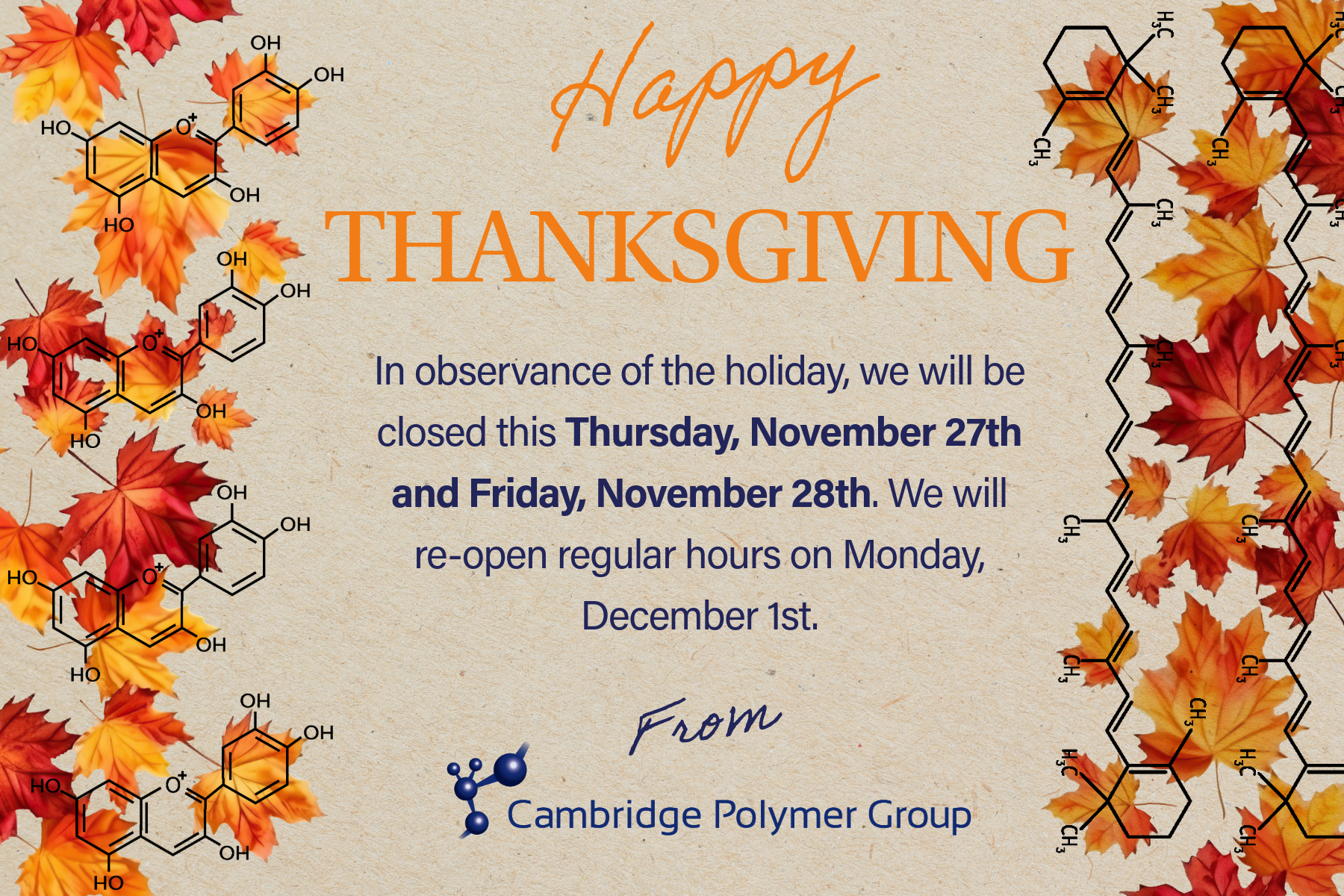 Closed for Thanksgiving Nov. 27-28